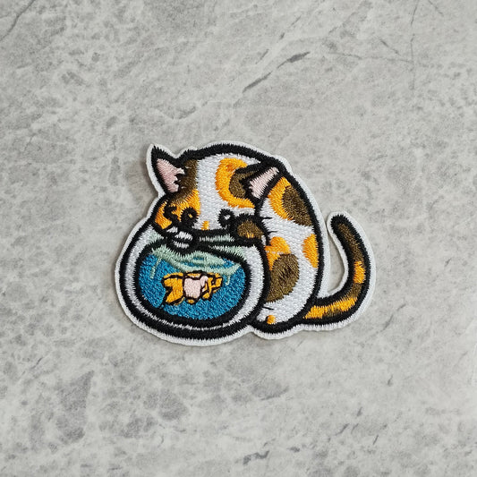 Fishing cat iron-on patch, patch bordir
